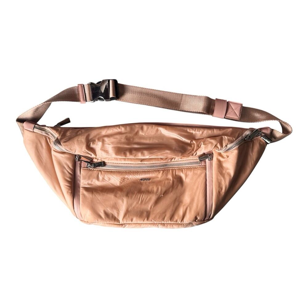 Caraa Large Sling Bag Blush Pink Nylon Crossbody Belt Bag Travel Gym Puffer Zip
